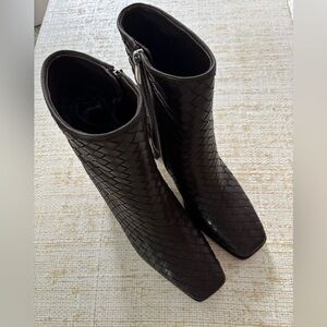PAIGE chocolate brown woven ankle boots